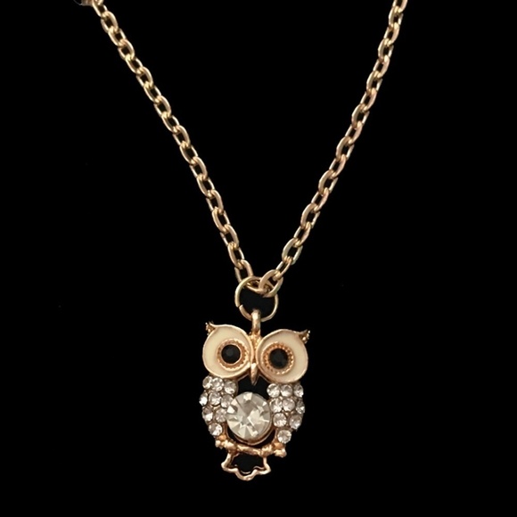 Rhinestone Owl Hand Crafted Necklace Gold Plated Chain - Picture 1 of 8